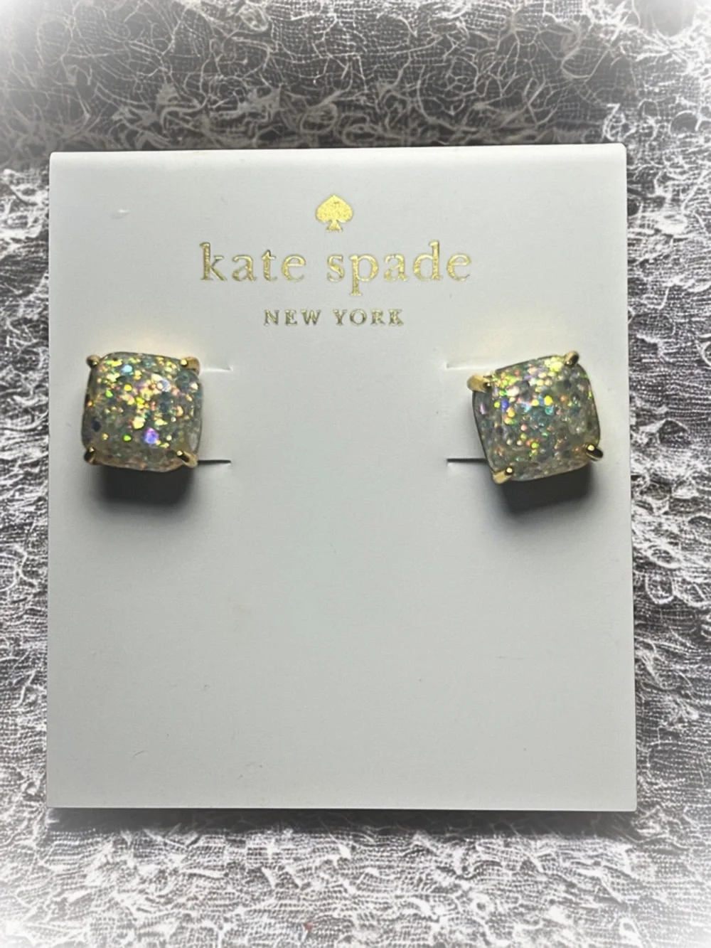 Kate spade Clear Dome Stud Earrings with Gold Tone Posts, Designer